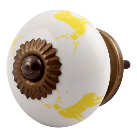 Yellow Standing Rein Deer Pattern Ceramic Cabinet Knob